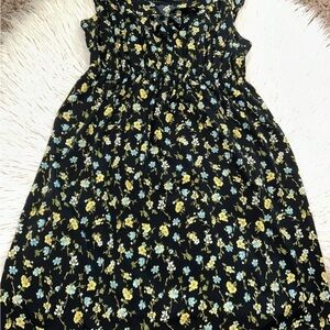 Large Oh Baby By Motherhood Maternity Knee Length Black Floral Dress Cap Sleeve